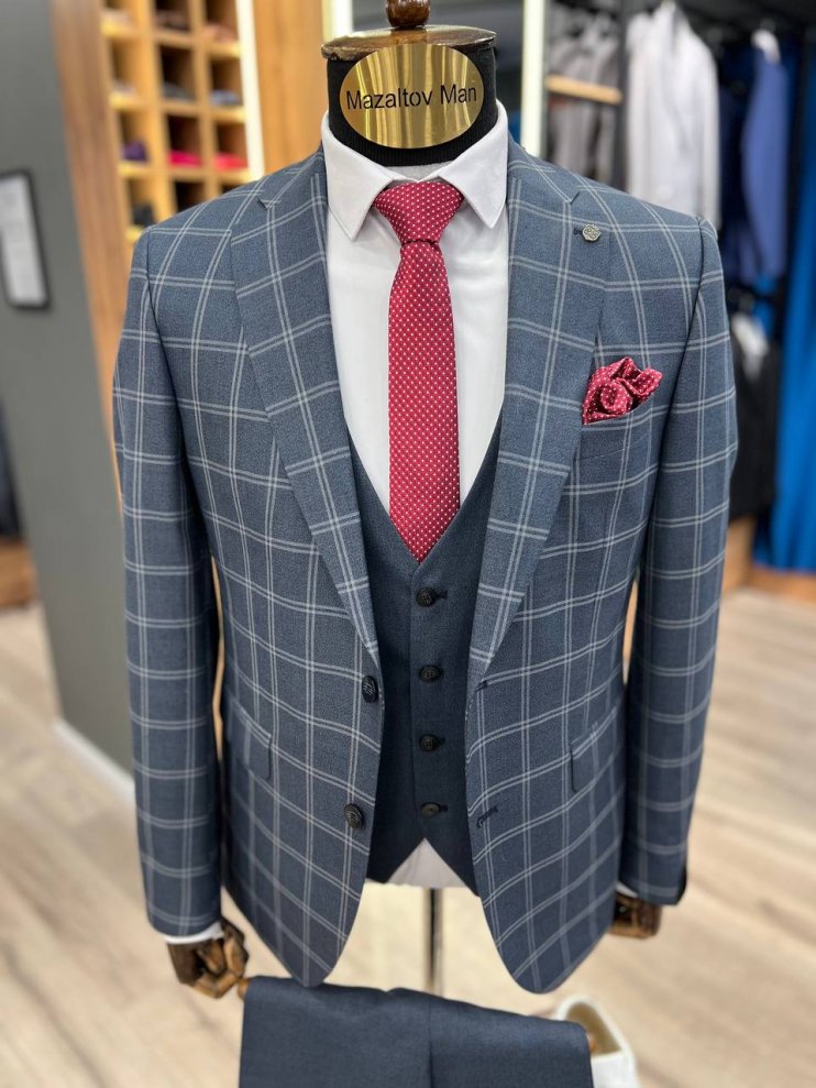 Костюм MAZALTOVMAN 3-ка Синий в клетку премиум