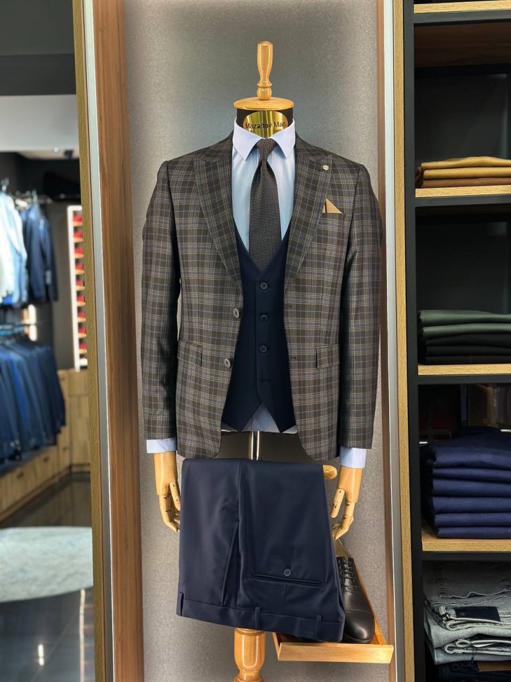 Костюм MAZALTOVMAN 3-ка премиум Черный в синюю клетку