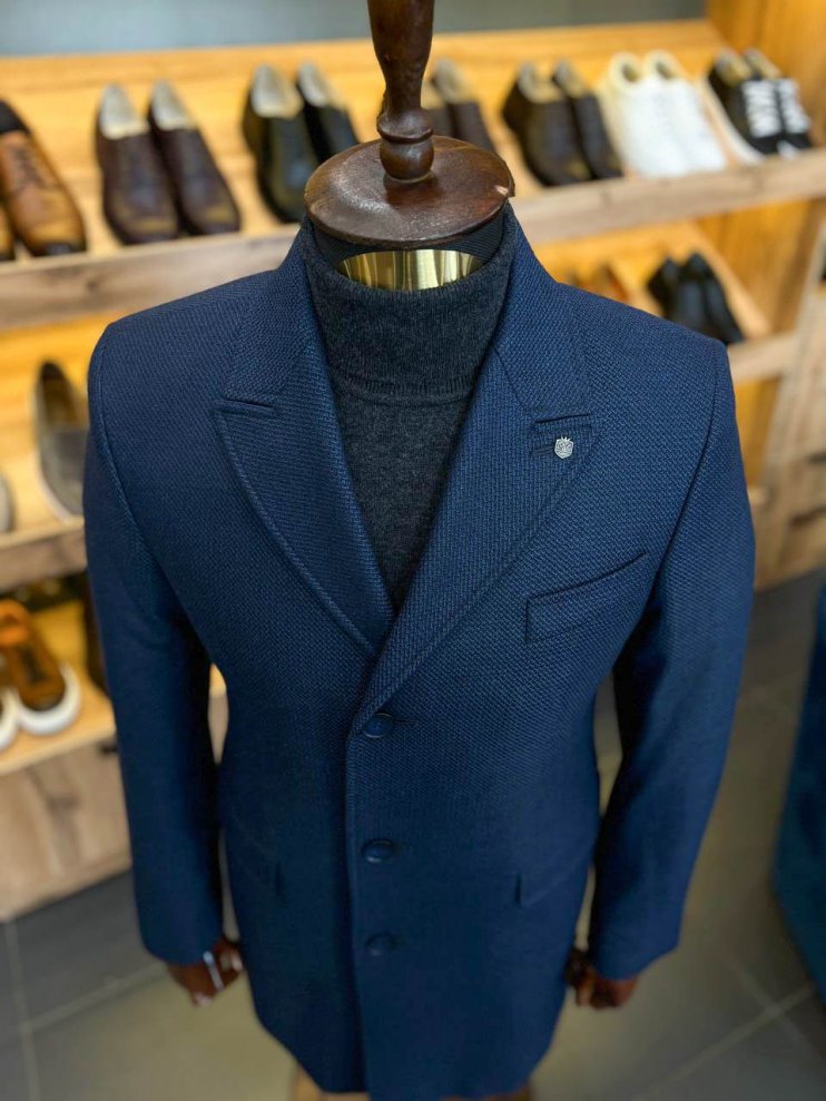 Пальто ЛАС Темно-синее фактурное